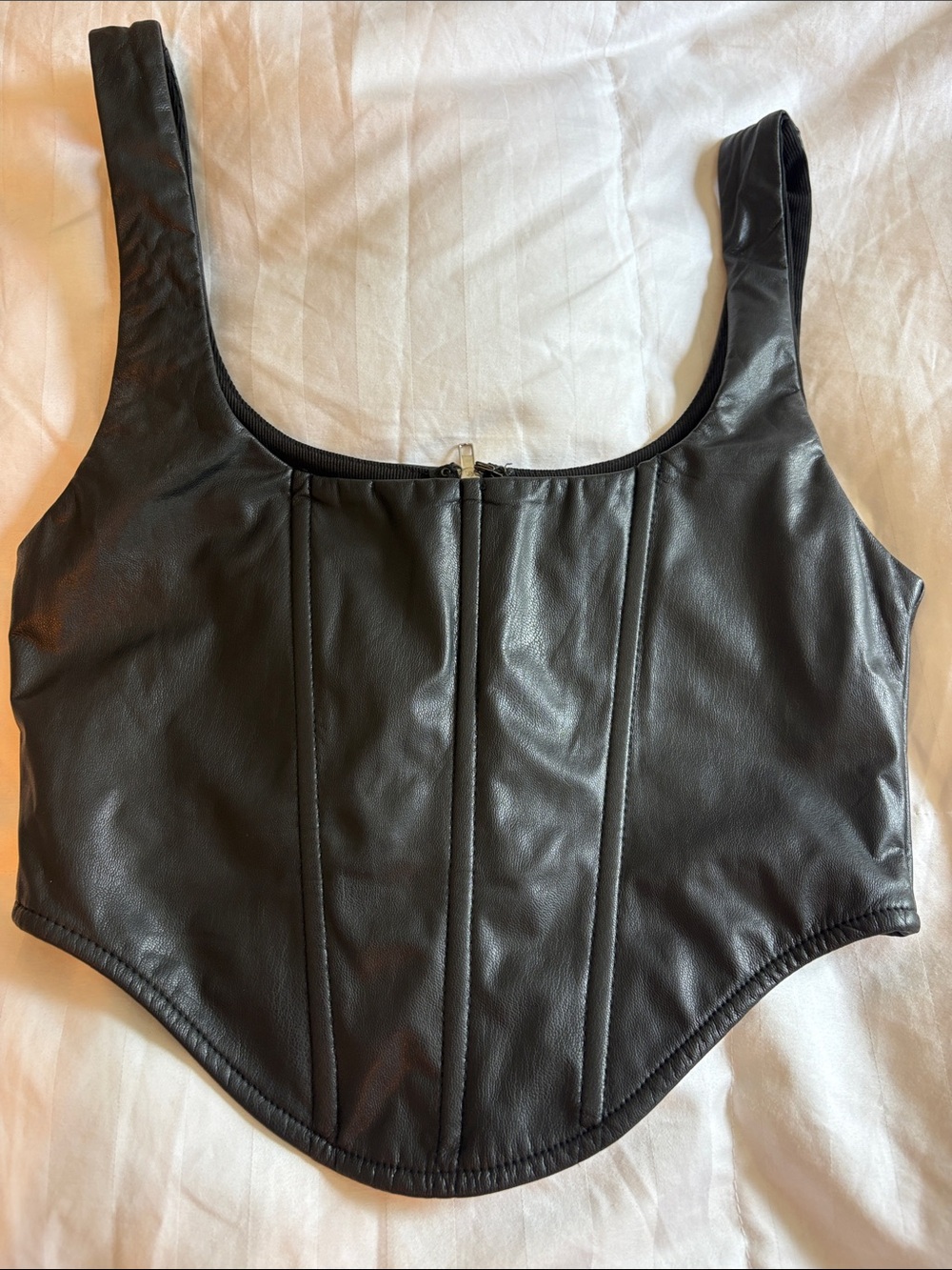 Black Faux Leather Corset Tank Top